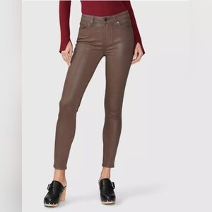 PAIGE Hoxton Ankle Pants Women's 33 Cognac Luxe‎ Solid Coated Button Zip Closure